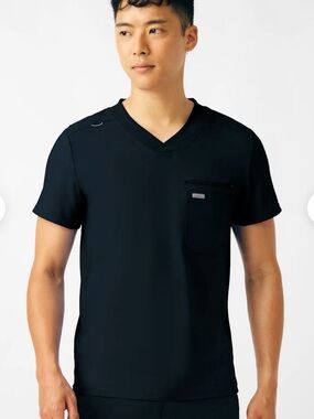 Landau Forward Men’s 2-Pocket V-Neck Rib Knit Scrub Top S Black